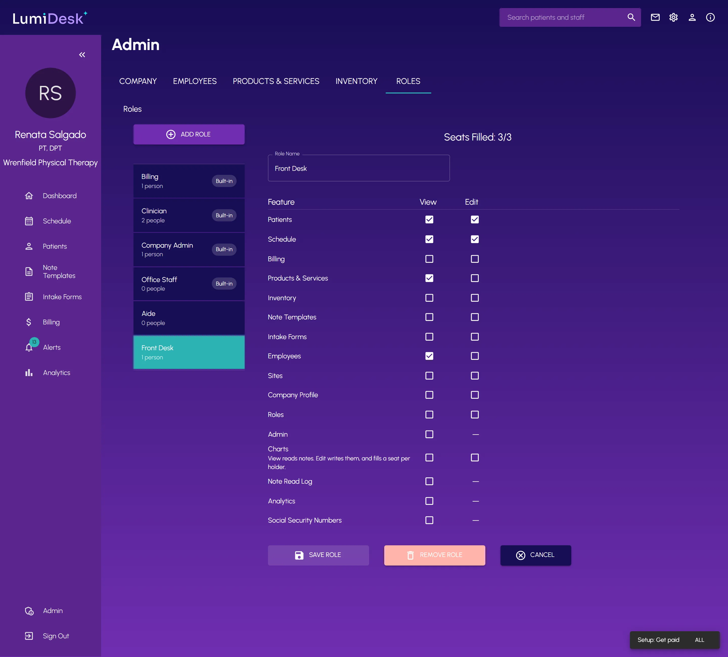 the roles builder with a role's features open